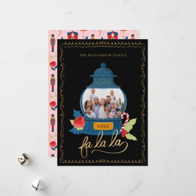 Fa La Nutcracker-julfamiljen Photo Snö Globe Julkort (Fram/Back In Situ)