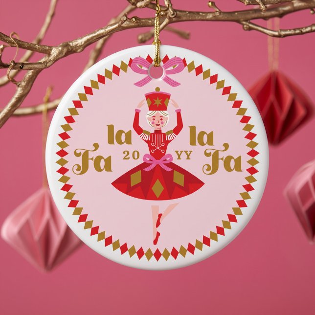 Fa La Pink Nutcracker Balett Familjefoto Minne Julgransprydnad Keramik (Fa La Pink Nutcracker Ballet Family Photo Keepsake Ceramic Ornament)
