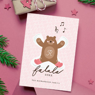 Fa La Roligt Cute Woodland Brown Bear Snö Angel Julkort