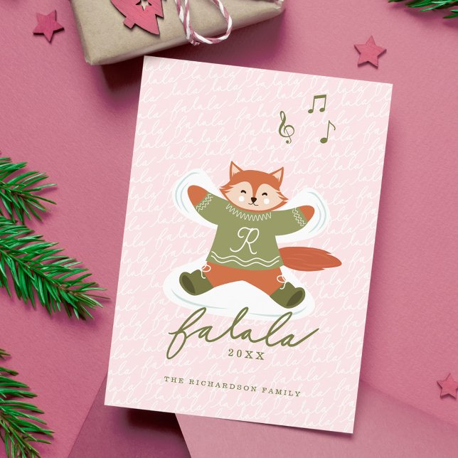 Fa La Roligt Cute Woodland Red Fox Snö Angel Julkort (Fa La La Fun Cute Woodland Red Fox Snow Angel Holiday Card)