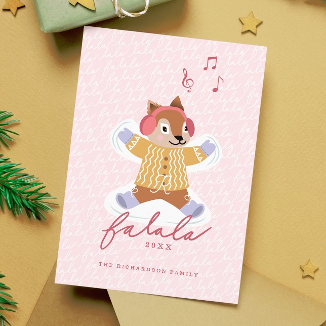Fa La Roligt Cute Woodland Squirrel Snö Angel Julkort (Fa La La Fun Cute Woodland Squirrel Snow Angel Holiday Card)