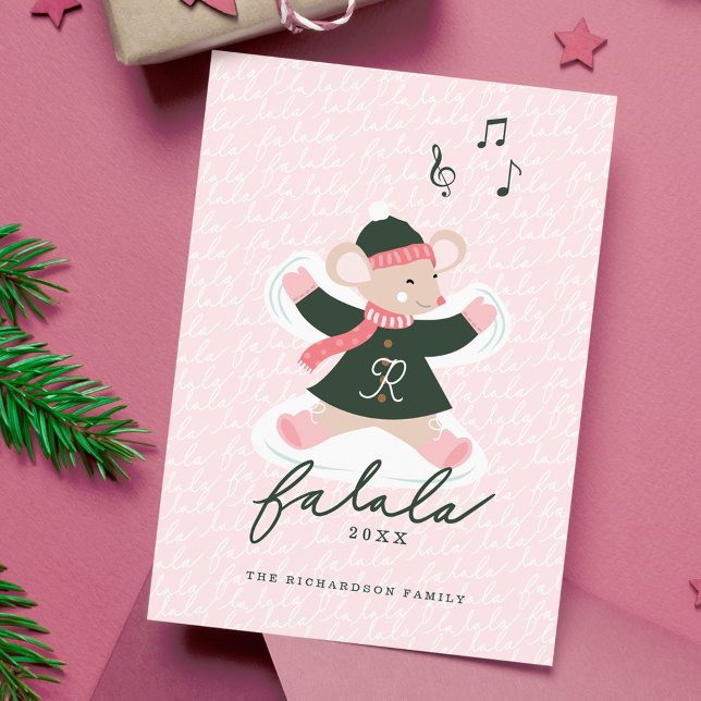 Fa La Roligt Cute Woodland Winter Mouse Snö Angel Julkort (Fa La La Fun Cute Woodland Winter Mouse Snow Angel Holiday Card)