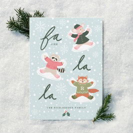 Fa La Snö Angel Woodland Animals Roligt Winter Julkort