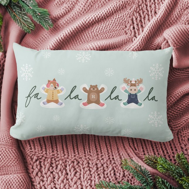 Fa La Snö Angel Woodland Animals Roligt Winter Lumbarkudde (Fa La La Snow Angel Woodland Animals Fun Winter Lumbar Pillow)