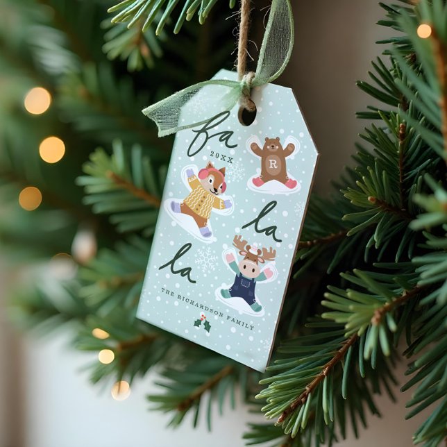 Fa La Snö Angel Woodland Animals Roligt Winter Presentetikett (Fa La La Snow Angel Woodland Animals Fun Winter Gift Tags)