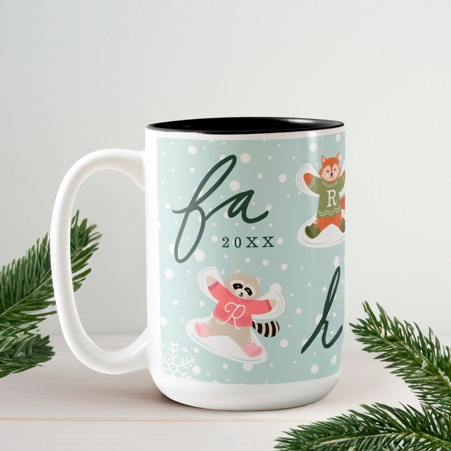 Fa La Snö Angel Woodland Animals Roligt Winter Två-Tonad Mugg (Fa La La Snow Angel Woodland Animals Fun Winter Two-Tone Coffee Mug)