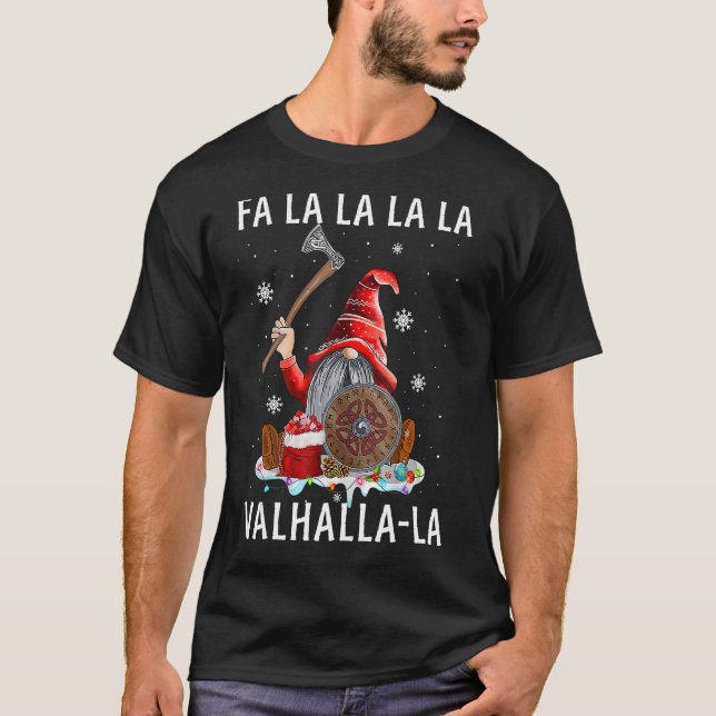 Fa La Valhalla Julafton Gnome Beard Viking Weapon  T Shirt (Framsida)