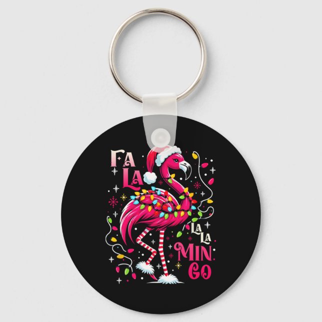 Fa Lala Mingo Flamingo Jul Tropical Julgran Träd Nyckelring (Framsida)
