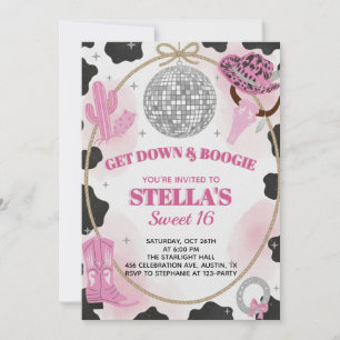 Få ner och boogie Disco Cowgirl Söt 16-årsdag Inbjudningar