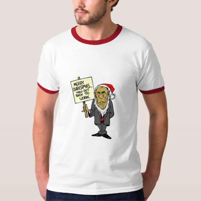 Få nu baksida för att fungera julchefen t-shirt (Framsida)