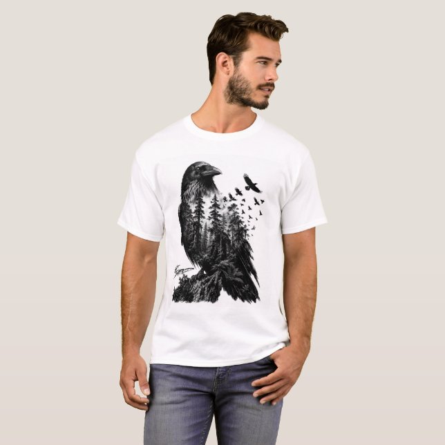 Få Översvämmad Korp T Shirt (Hel framsida)