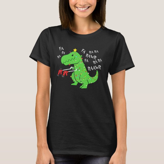 Fa Ra Ra Ra Rawr Julfunny Dinosaur med Xma T Shirt (Framsida)