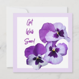 Få snart söt lila Pansy blommigt kärlek Kort