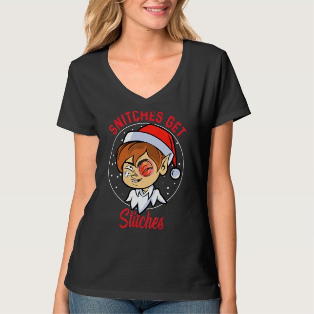Få titches Elf Julafton Funny Snitches Get T Shirt (Framsida)