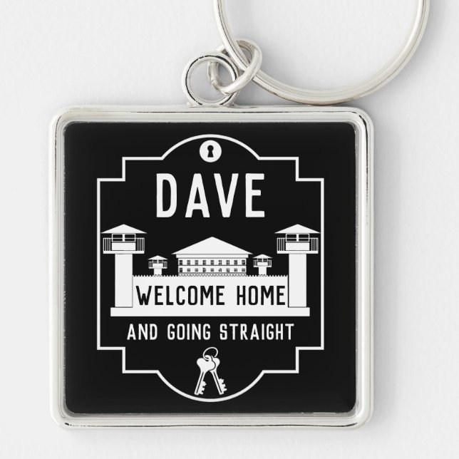 Få ut ur fängelset present för frigivning  fyrkantig silverfärgad nyckelring (Framsidan)