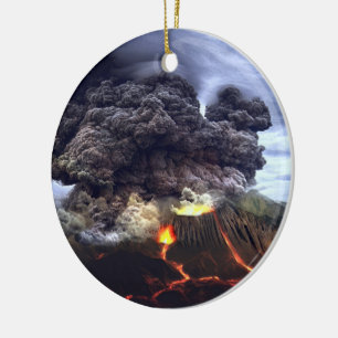 Få utbrott vulkan på berg julgransprydnad keramik