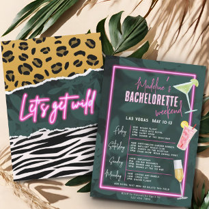 Få vild zebra leopard neon rosa bachelorette inbjudningar
