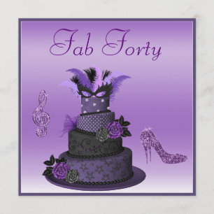 Fab 40 Lila Diva Cake, Gnistra Heels Birthday Inbjudningar