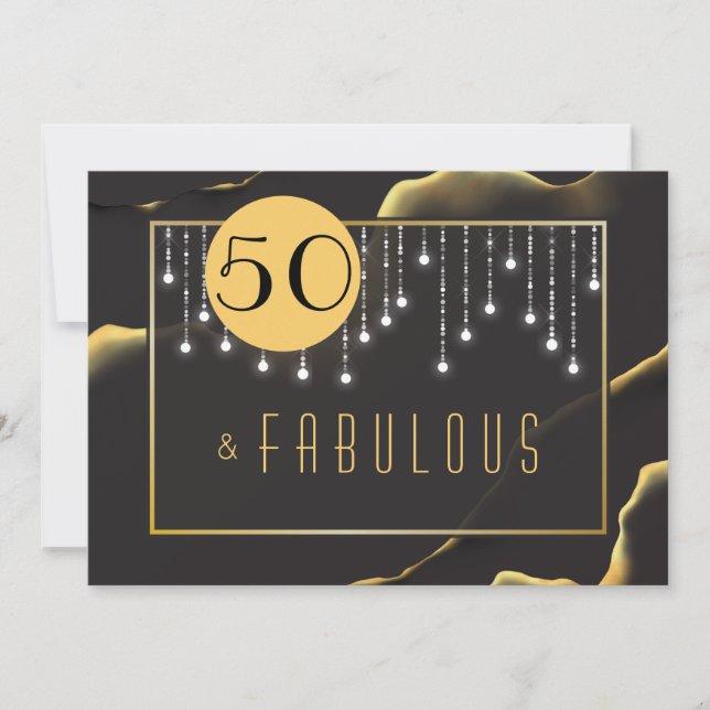 Fab 50:e födelsedag Golden Black-inbjudan Inbjudningar (Framsida)