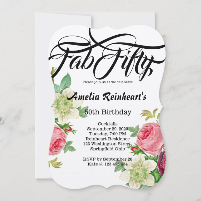 Fab 50 Födelsedagsfesters Vintage Botany Flower Inbjudningar (Framsida)
