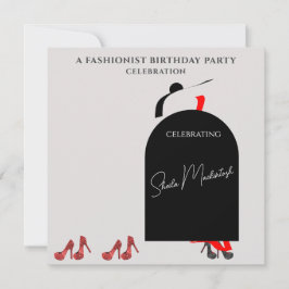 Fab Black Glam Fashionist Red Shoes Födelsedagsfes Inbjudningar