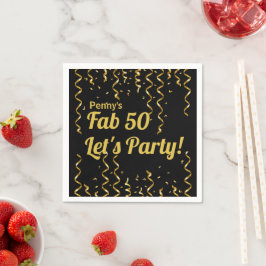 Fab Black och Guld Rosett band 50:e Födelsedagsfes Pappersservett