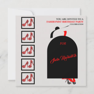 Fab Black Silhouette Glam Red Dress Shoes Birthday Inbjudningar