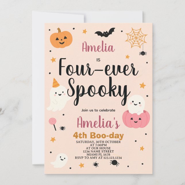 Fab-BOO-lous Four Kids Halloween Birthday Inbjudan (Framsida)