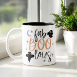 fab Boo lous Funny Ghost Womens Halloween Två-Tonad Mugg<br><div class="desc">Hans moderna kvinnas Halloween-t-shirt är perfekt för den häxaktiga flickan i ditt liv. Skjortan har en häxhandgrafik. Texten lyder "fab Boo lous" i snyggtens teckensnitt. Den här skjortan är perfekt för vilken Halloween-händelse som helst, från tricksbehandling till en kostym party. Det är också ett underbart sätt att visa din upproriska...</div>