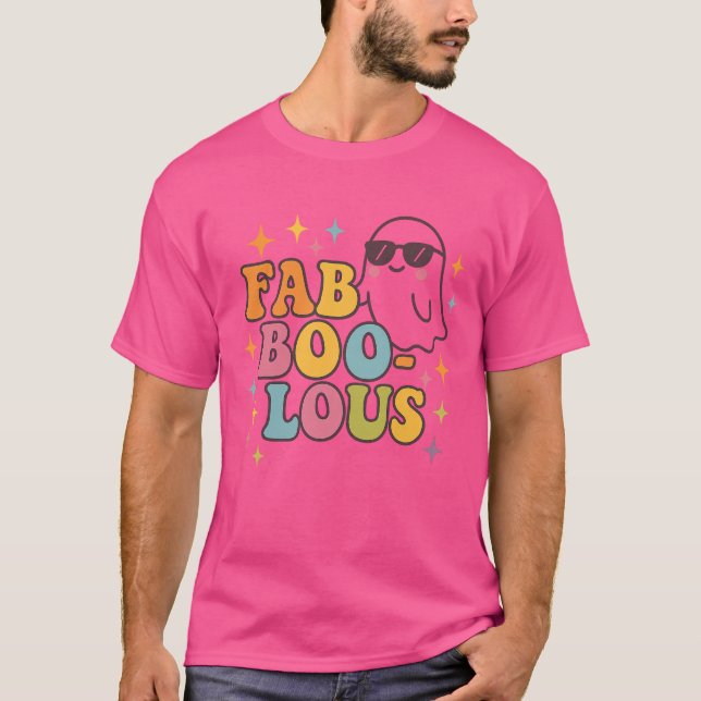 Fab-BOO-lous Retro Halloween Ghost Design T Shirt (Framsida)