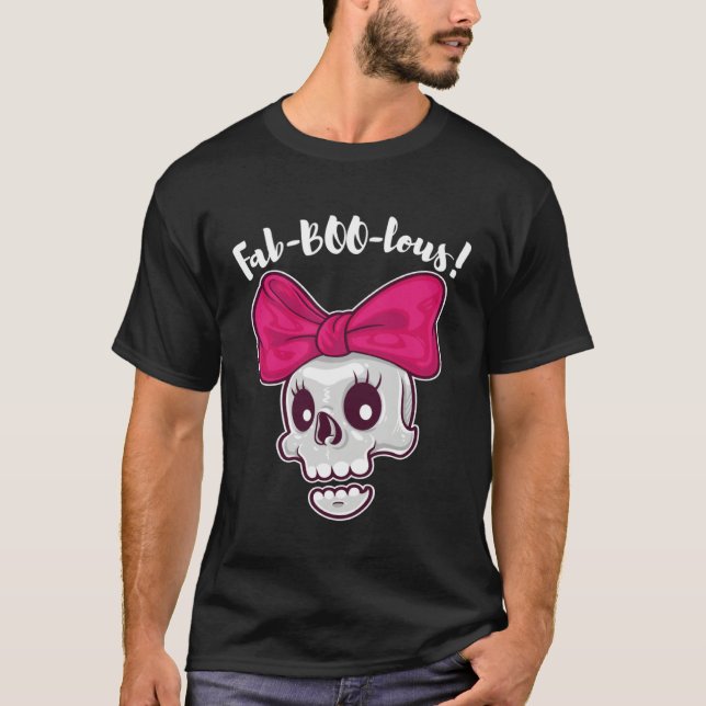 Fab BOO lous Women Girls Halloween Cute Pink Bow S T Shirt (Framsida)