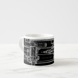 FaB MeChaNiCal Teckning BlUEpRiNT Black and White Espressomugg