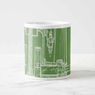 FaB MeChaNiCal Teckning BlUEpRiNT-grönt AnD WhITe! Jumbo Mugg