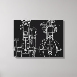 FAB MEECHANICAL TECKNING BLUEPRINT BLACK WHITE CANVASTRYCK
