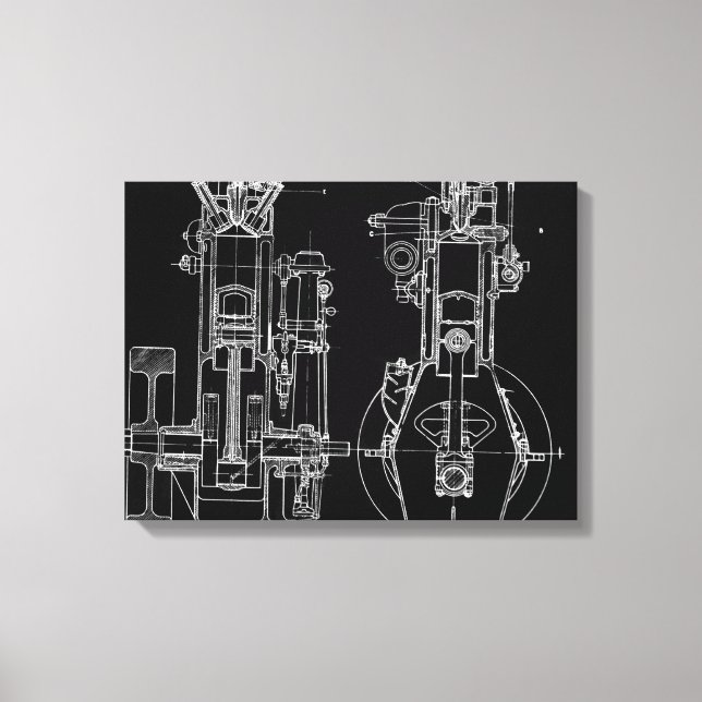FAB MEECHANICAL TECKNING BLUEPRINT BLACK WHITE CANVASTRYCK (Framsida)