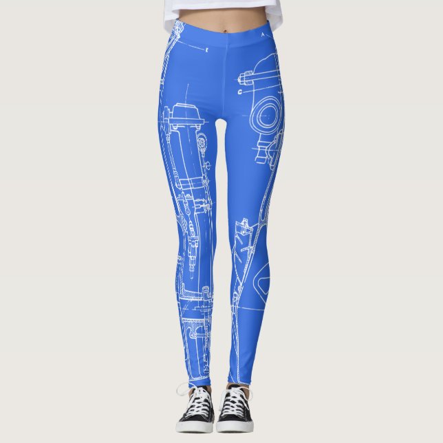 FAB MEECHANICAL TECKNING BLUEPRINT WHITE DIN FÄRG LEGGINGS (Framsida)