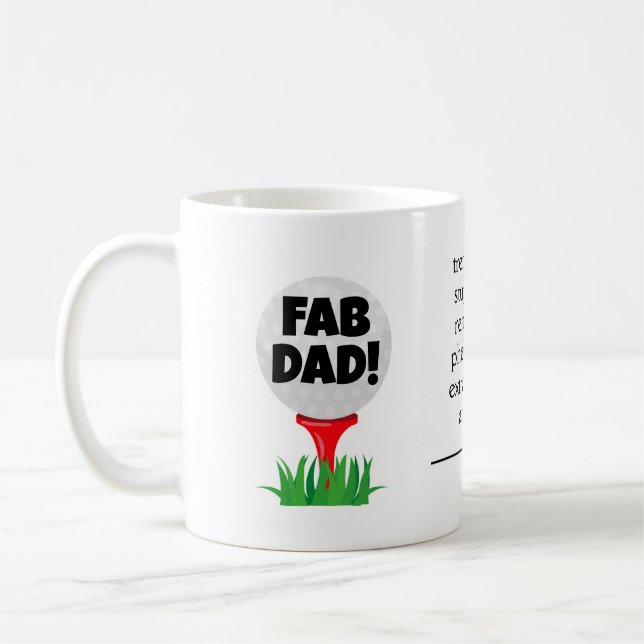 "FAB PAPPA!" Fars dag-kaffe Mugg för Golfer Pappa (Vänster)