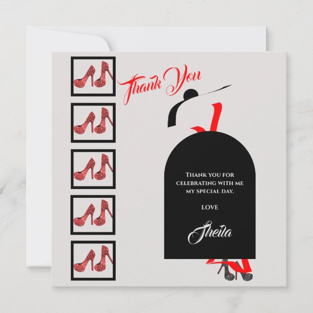 Fab Silhouette Glam Shoes Red Black Birthday Photo Tack Kort (Framsida)