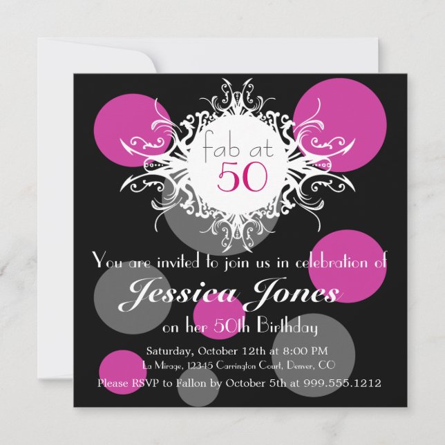 Fab vid 50 Anpassningsbar Födelsedagsfest inbjudan (Framsida)