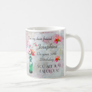 Fab vid 50 KEEPSAKE Mugg Blommigt Pastel Namn Mugg