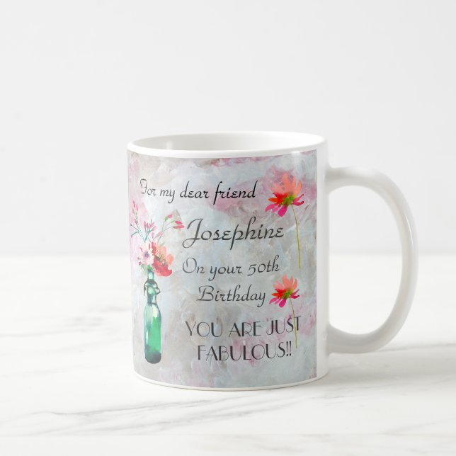 Fab vid 50 KEEPSAKE Mugg Blommigt Pastel Namn Mugg (Höger)
