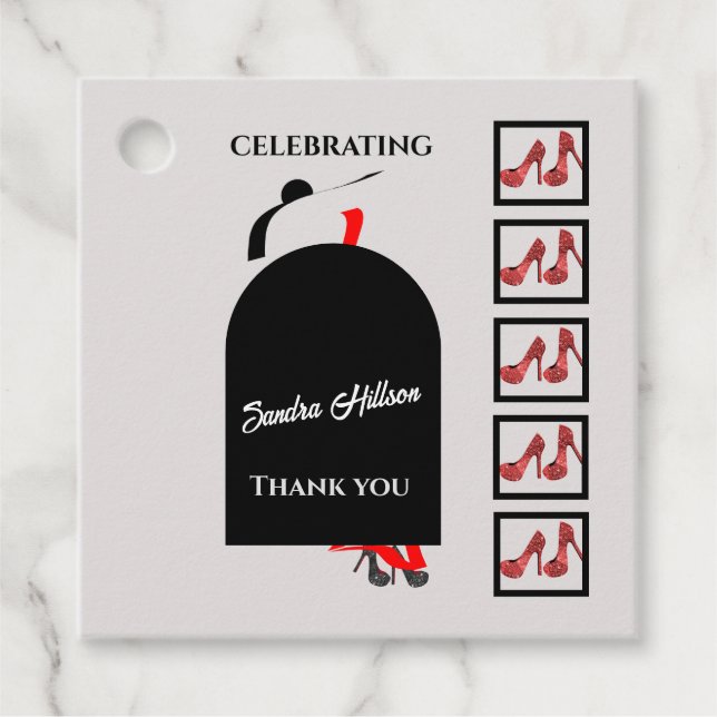 Fab Woman Silhouette Glam Shoes Red Black Birthday Gåvor Etiketter (Framsida)