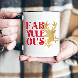 Fab-Yule-Ous Christmas Reindeer Red and Gold Mugg