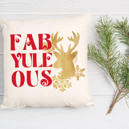 Fab-Yule-Ous Christmas Reindeer Red & Gold Kudde