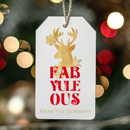 Fab-Yule-Ous Elegant Gold and Red Christmas Presentetikett