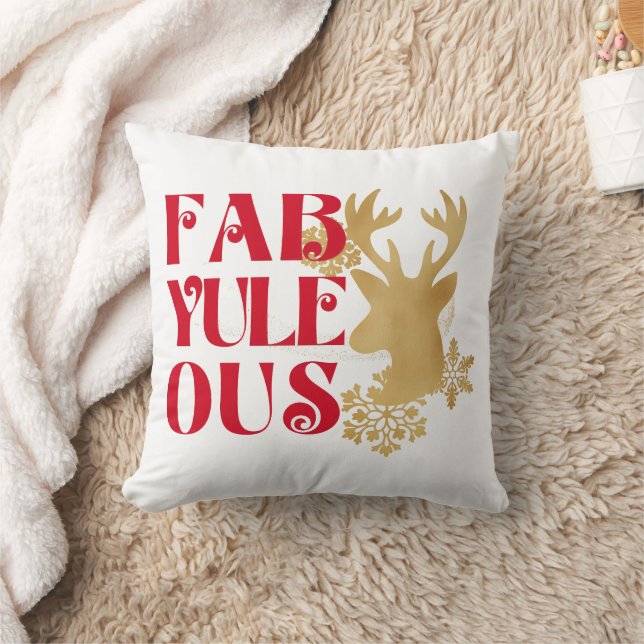 Fab-Yule-Ous julhjortar röda och guld Kudde (Filt)