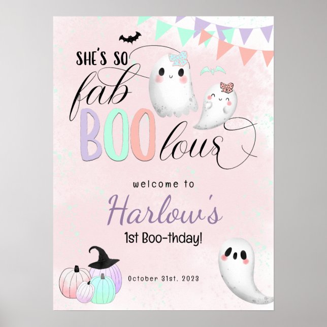 FabBOOlous Pastel Halloween Birthday Välkommen Poster (Framsidan)