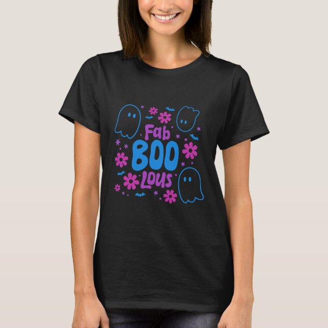 Fabel BOO Lusiska Spöken Fladdermöss Stjärnor Hall T Shirt (Framsida)