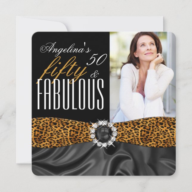 Fabelaktig 50 Leopard Svart Silke Födelsedagsfest Inbjudningar (Framsida)