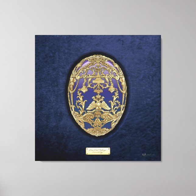 Faberge Eggs: Tsarevich Egg on Blue Velvet Canvastryck (Framsida)